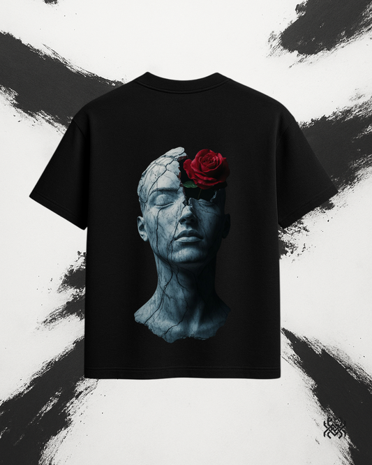 Fractured Bloom – Oversized Sculpture Rose Tee