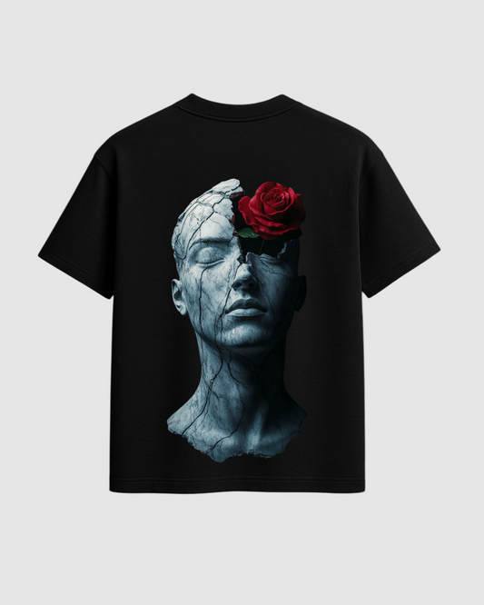 Fractured Bloom – Oversized Sculpture Rose Tee